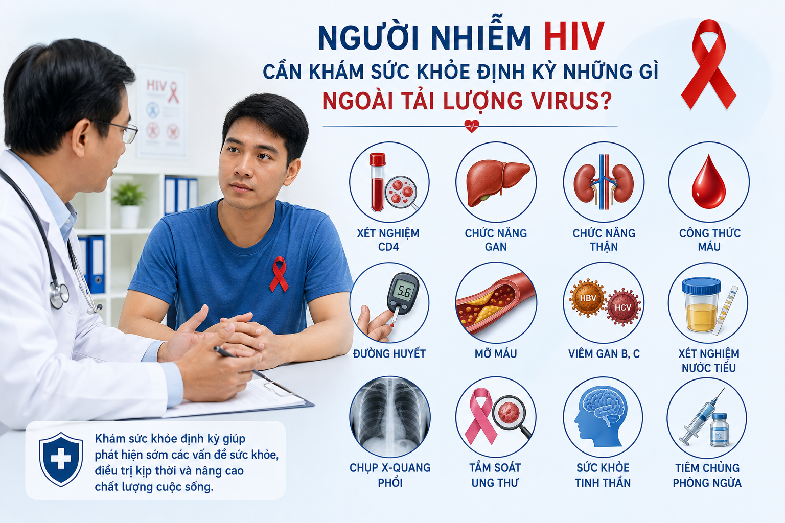 Khám sức khỏe định kỳ cho người nhiễm HIV Khám sức khỏe định kỳ cho người nhiễm HIV