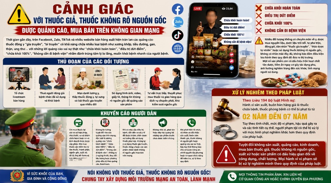 Công an cảnh báo người dân không tin quảng cáo thuốc đông y 'chữa khỏi 100%, không cần đi viện' - Ảnh 1.