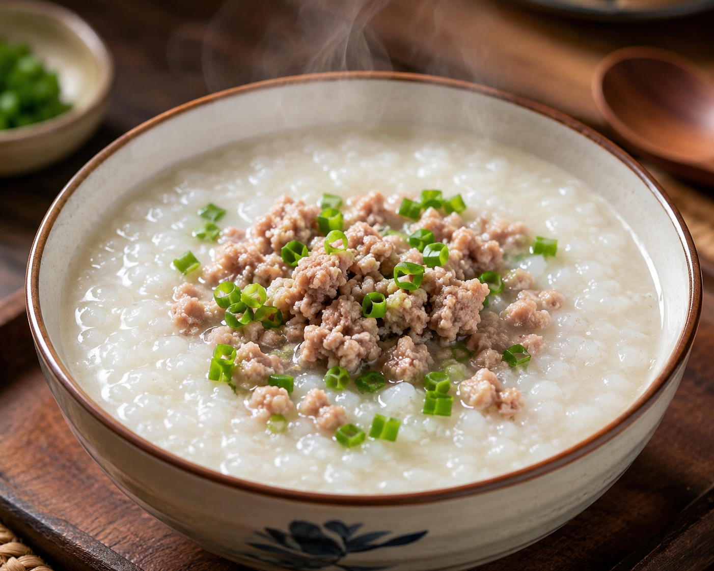 Cháo gạo tẻ thịt băm phù hợp với người bệnh dạ dày. Ảnh: AI.