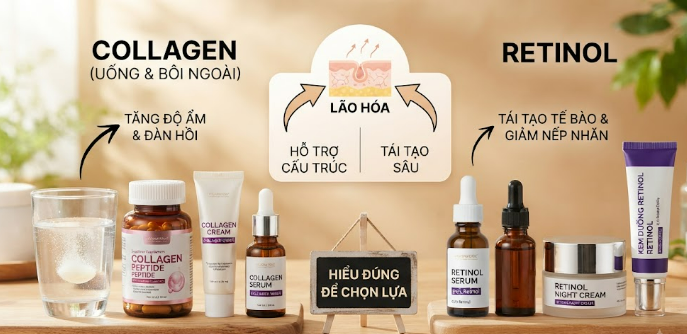 Collagen và retinol: chọn gì khi da bắt đầu lão hóa?